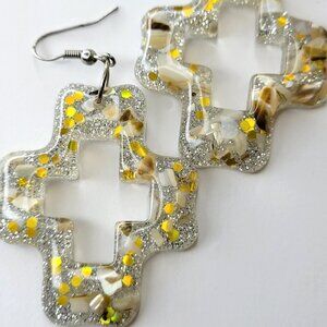 Sparkly White and Clear Earrings Geometric Shape Earrings Cross Shape Earrings